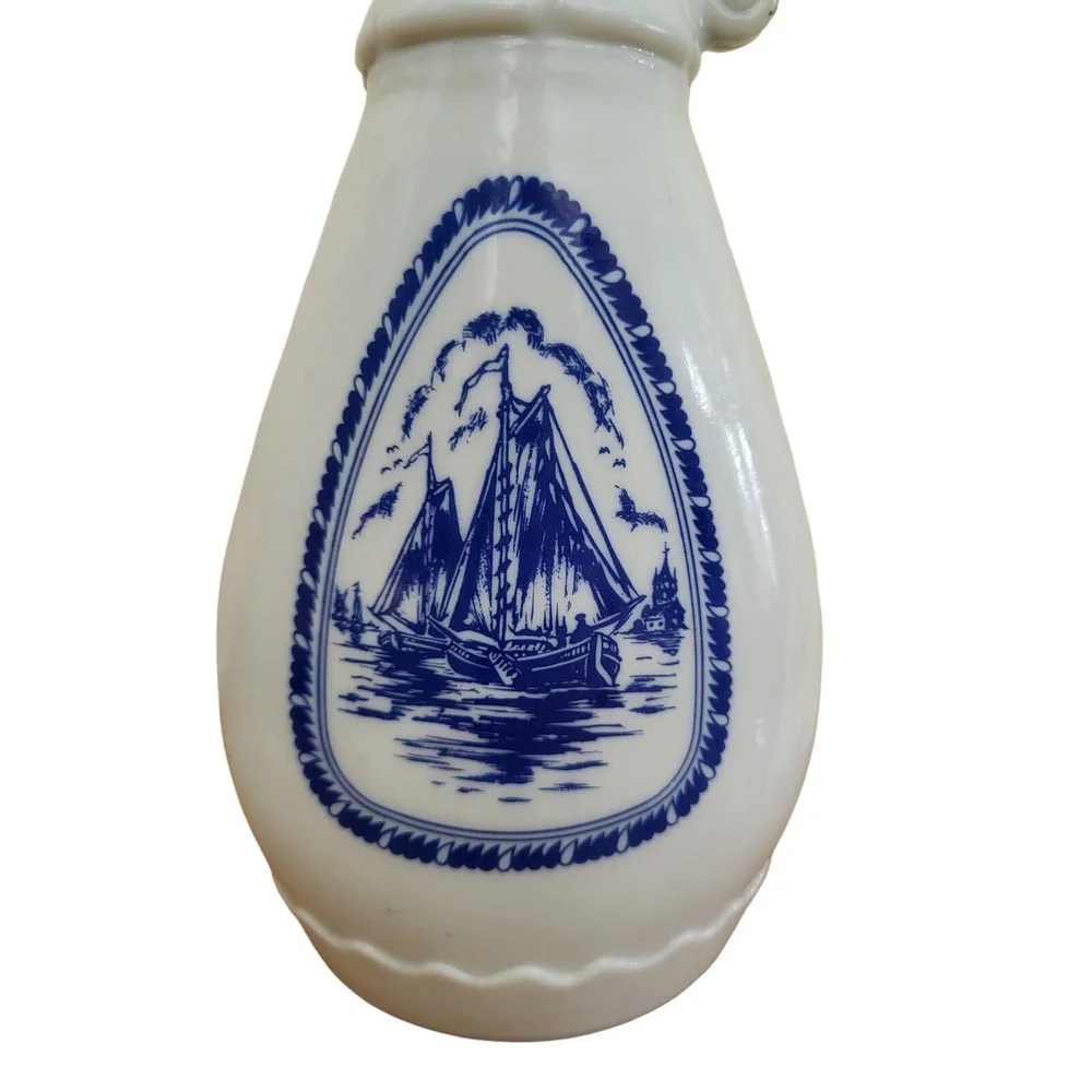 1963 Jim Beam DELFT BLUE Decanter Bottle White With Blue‎ Ship Windmill D-334